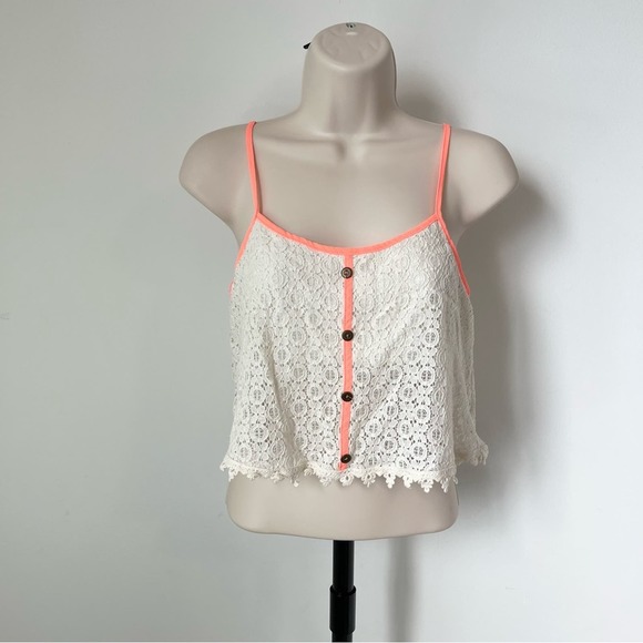 Paper Crane Tops - Paper Crane Lace Crop Top Tank Size Small Neon Orange Lined Cami Bralette